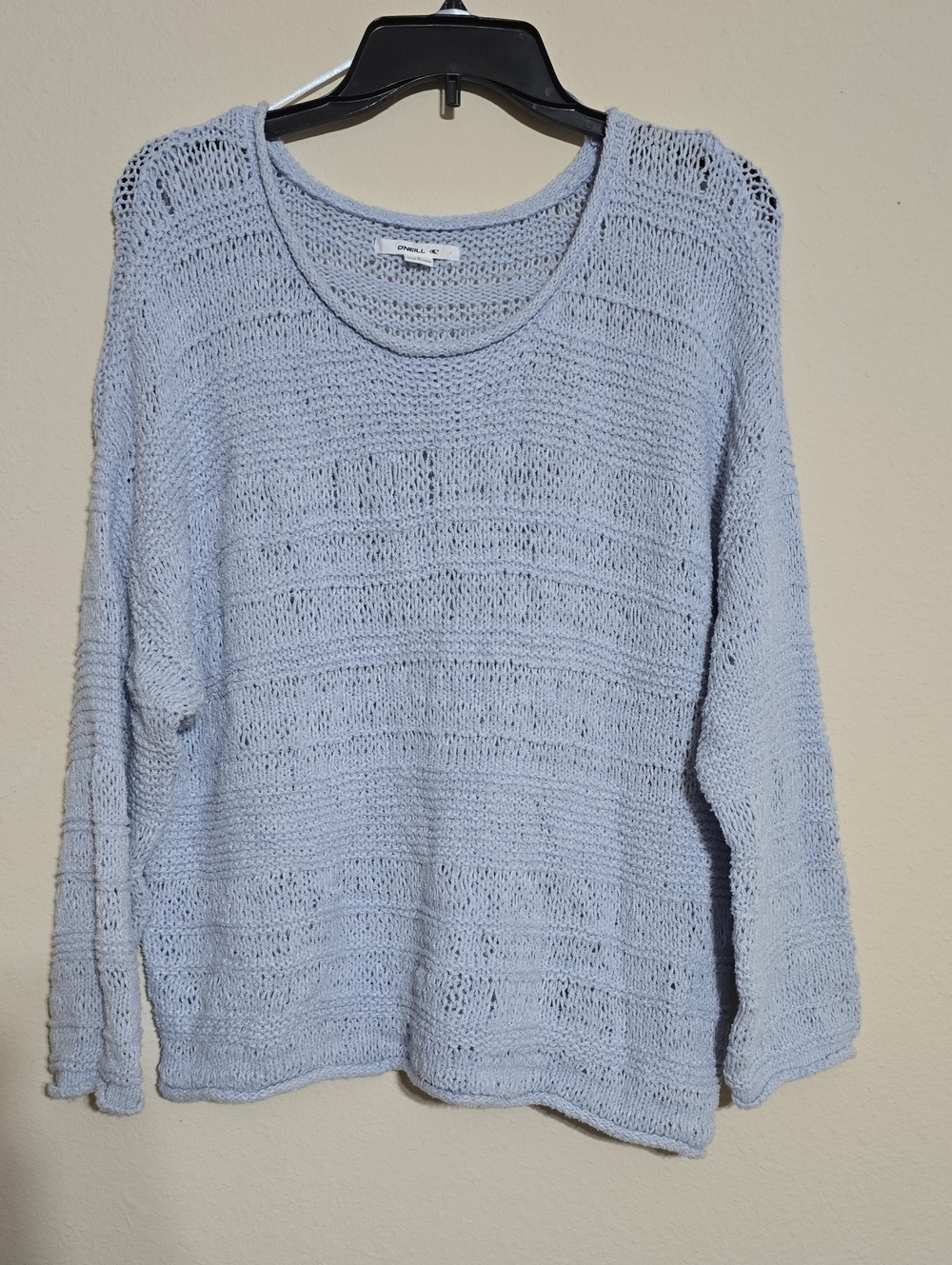 NWT Womens O'Neill Light Blue Open-Knit Scoop Neck Sweater Size L